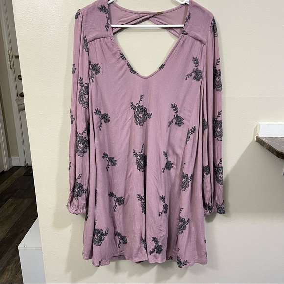 Free People Embroidered Austin Mini Dress long sleeve floral boho - Picture 3 of 15